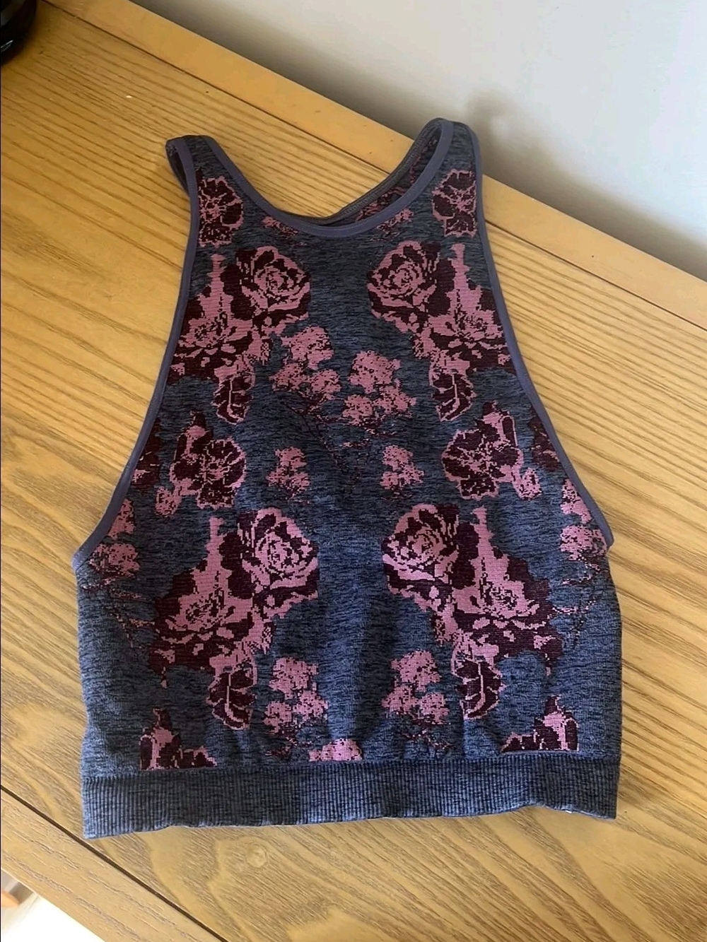 Free People Floral Knit Crop Tank Top - Purple/Pink